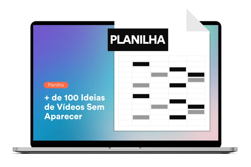 Planilha com mais de 100 ideias de vídeos sem aparecer, aberta num notebook
