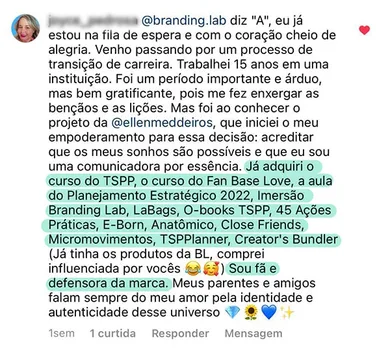 Depoimento de uma cliente da Branding.lab