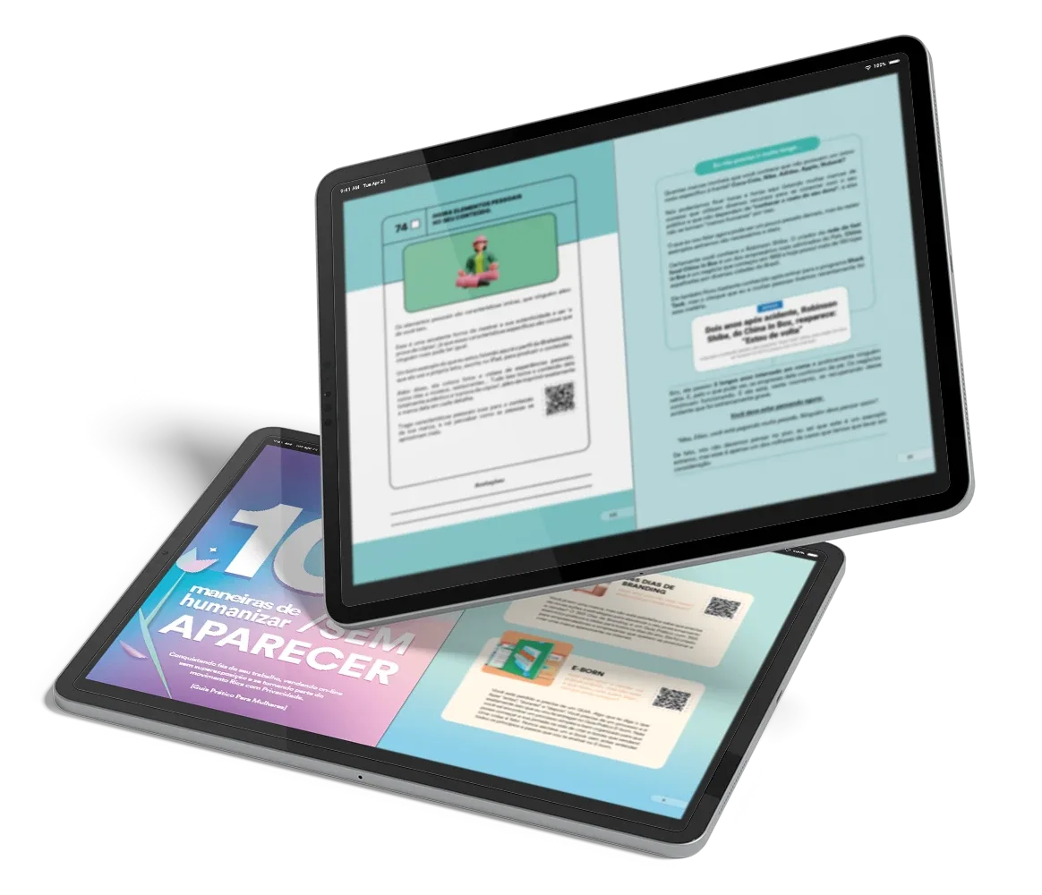 Dois iPads exibindo o miolo do livro 100 Maneiras de Humanizar Sem Aparecer