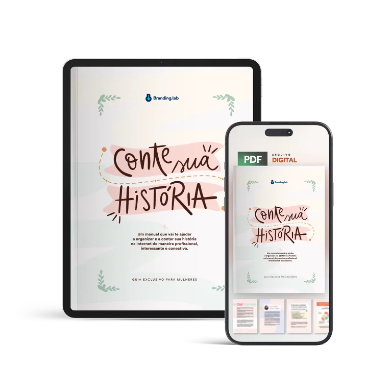 Guia Conte Sua História aberto num tablet e num celular
