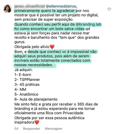 Mensagem de uma leitora do 365 Dias de Branding