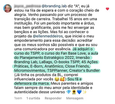 Mensagem de uma leitora do 365 Dias de Branding