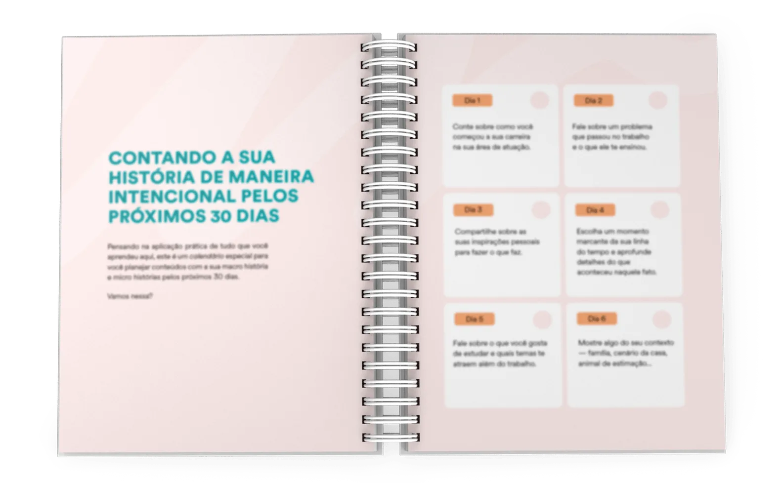 Página dupla do guia com o calendário de 30 dias de conteúdo